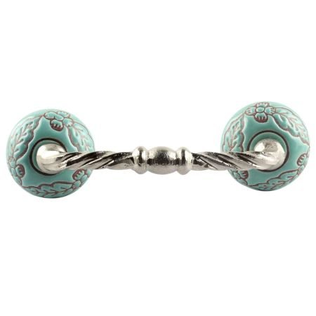 Turquoise Leaf Flower Etched Ceramic Cut Bridge Handle